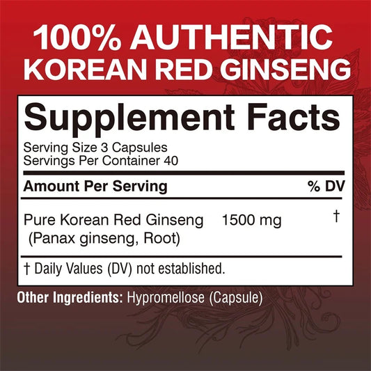 Korean Red Panax Ginseng Supplement - Increases Energy, Strength, Vitality, Performance and Focus