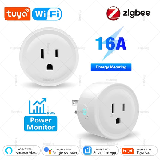 16A Tuya Smart WiFi/Zigbee Socket US Plug With Power Monitoring Timing Function WiFi Outlets Works With Alexa Home Assistant Z2M
