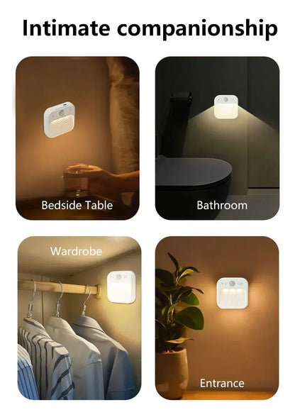 Motion Sensor LED Night Light White Mini Magnetic Removable Tri-colour Adjustable Bedroom Staircase Wardrobe Cabinet Lighting