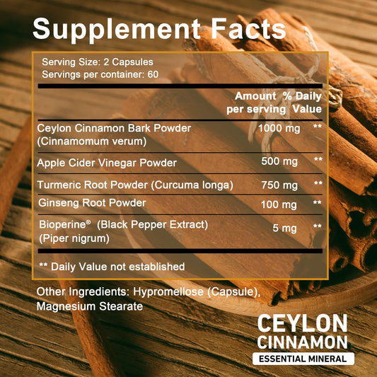Turmeric and Curcumin Supplements Advanced Capsules with Ceylon Cinnamon Bark Powder for Women Men