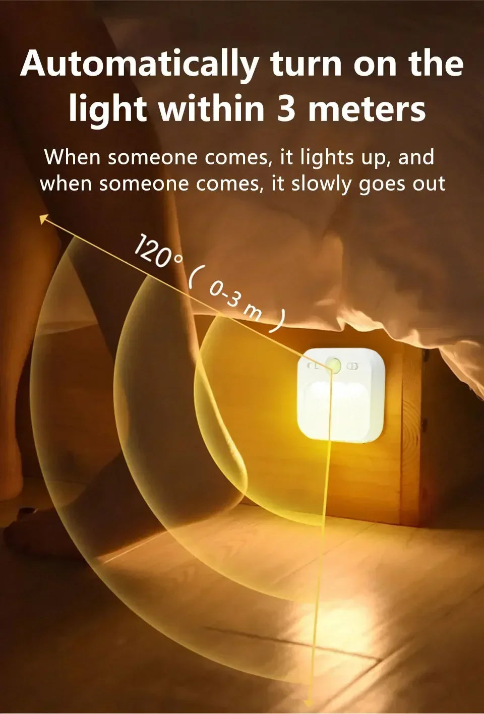 Motion Sensor LED Night Light White Mini Magnetic Removable Tri-colour Adjustable Bedroom Staircase Wardrobe Cabinet Lighting