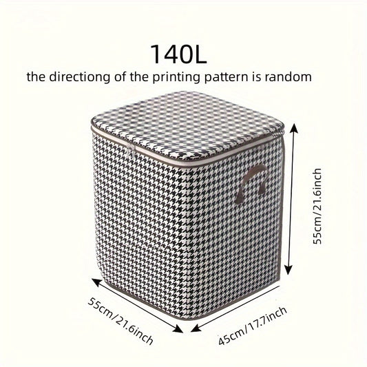 3pcs Mixed Set,100L 140L 180L,Stylish Foldable Zippered Storage Bags, Travel Organizer,Large Capacity, Portable, Moisture-Proof Non-Woven Fabric Solution, Houndstooth Print