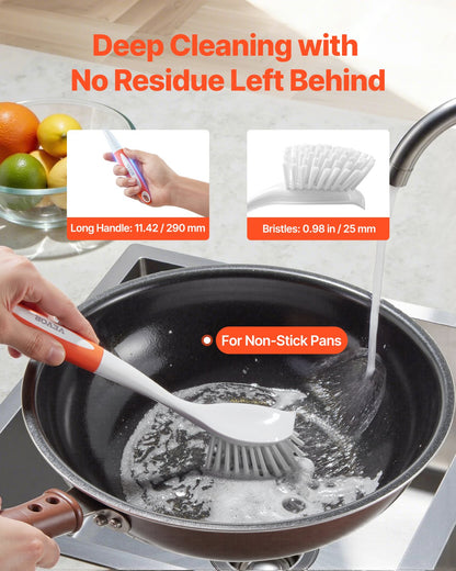 Dish Brush, 4 Pack Kitchen Scrub Brushes With PP Handle, Dish Cleaning Brushes With Curved Bristles, Ideal For Pots, Pans, Sink And Stove, 2 Gray  2 Orange