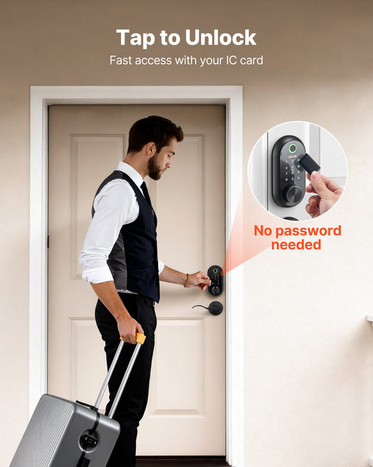 Fingerprint Door Lock Set, Electronic Biometric Deadbolt Keyless Entry Door Lock With Handle, Touchscreen, Auto Locking, One-Time Code, Anti-Peeking Password, IC Cards, For Home, Matte Black