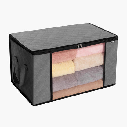 90L Large Storage Bags, 6 Pack Clothes Storage Bin, Foldable Closet Organizers Containers With Handle, Nov-woven Fabric Storage Bag For Clothing, Blanket, Comforter, Bed Sheet, Pillow Grey