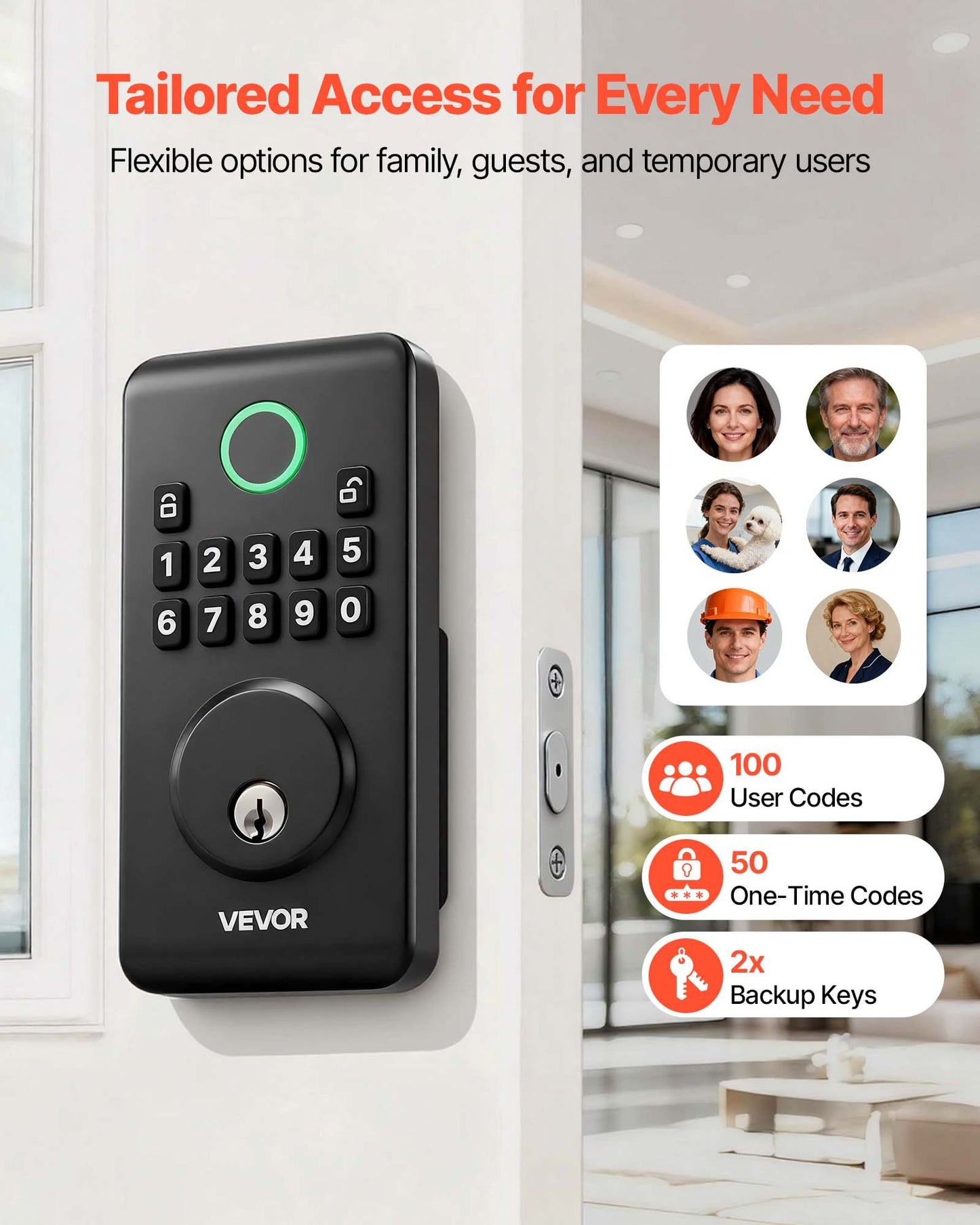 Keyless Entry Door Lock, Electronic Deadbolt With Customizable User Codes, Pioneering Easy-Grip Design, Keyed Entry, Auto Lock, Anti-Peeking Password, Backlit Keypad, For Home, Matte Black
