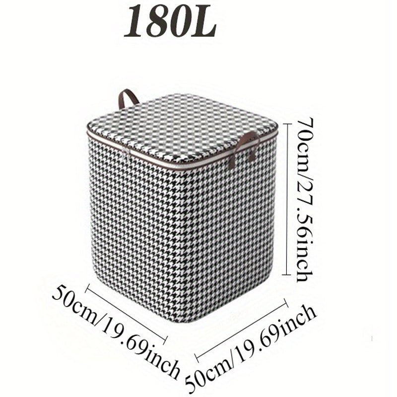 3pcs Mixed Set,100L 140L 180L,Stylish Foldable Zippered Storage Bags, Travel Organizer,Large Capacity, Portable, Moisture-Proof Non-Woven Fabric Solution, Houndstooth Print