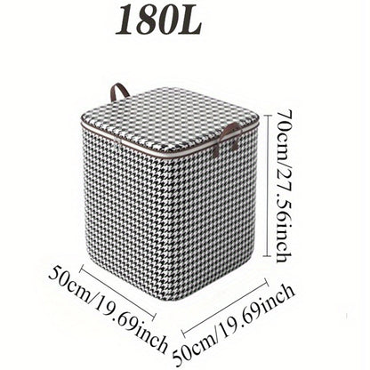 3pcs Mixed Set,100L 140L 180L,Stylish Foldable Zippered Storage Bags, Travel Organizer,Large Capacity, Portable, Moisture-Proof Non-Woven Fabric Solution, Houndstooth Print