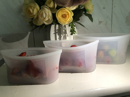 3pcs Reusable Silicone Food Storage Bags, Sandwich Snack Bags Zip Container Safe