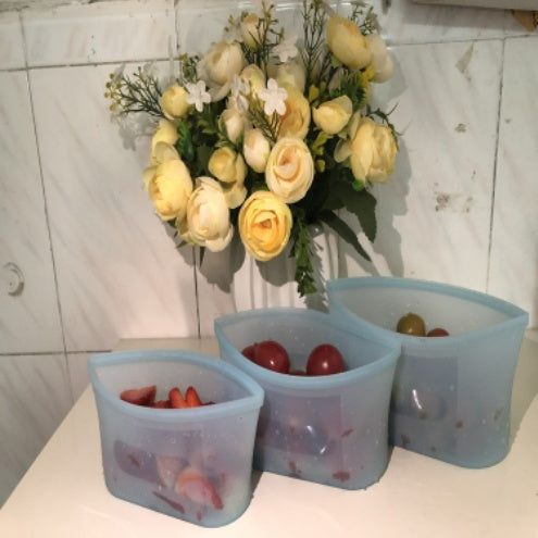 3pcs Reusable Silicone Food Storage Bags, Sandwich Snack Bags Zip Container Safe