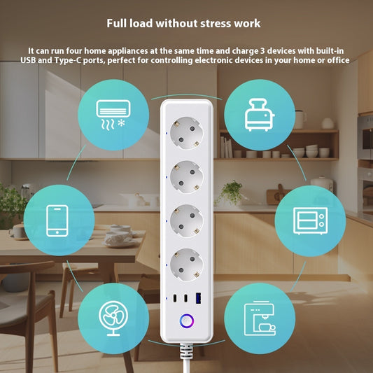 Smart WiFi Power Strip — App-Controlled EU Extension Socket