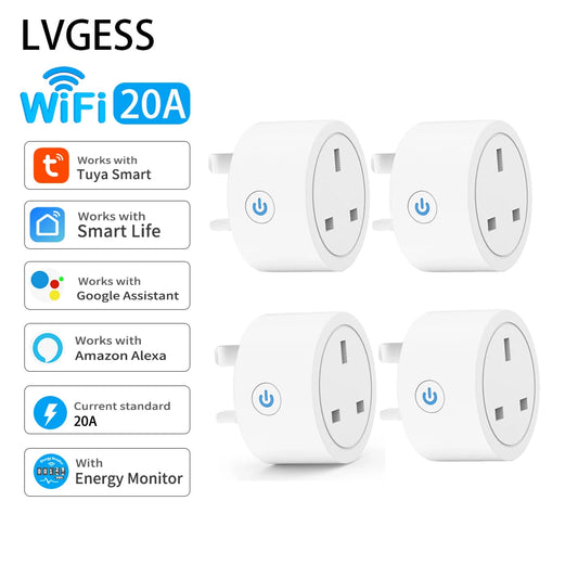 Tuya Smart Socket 20A WiFi UK Plug — Energy Monitor Timer